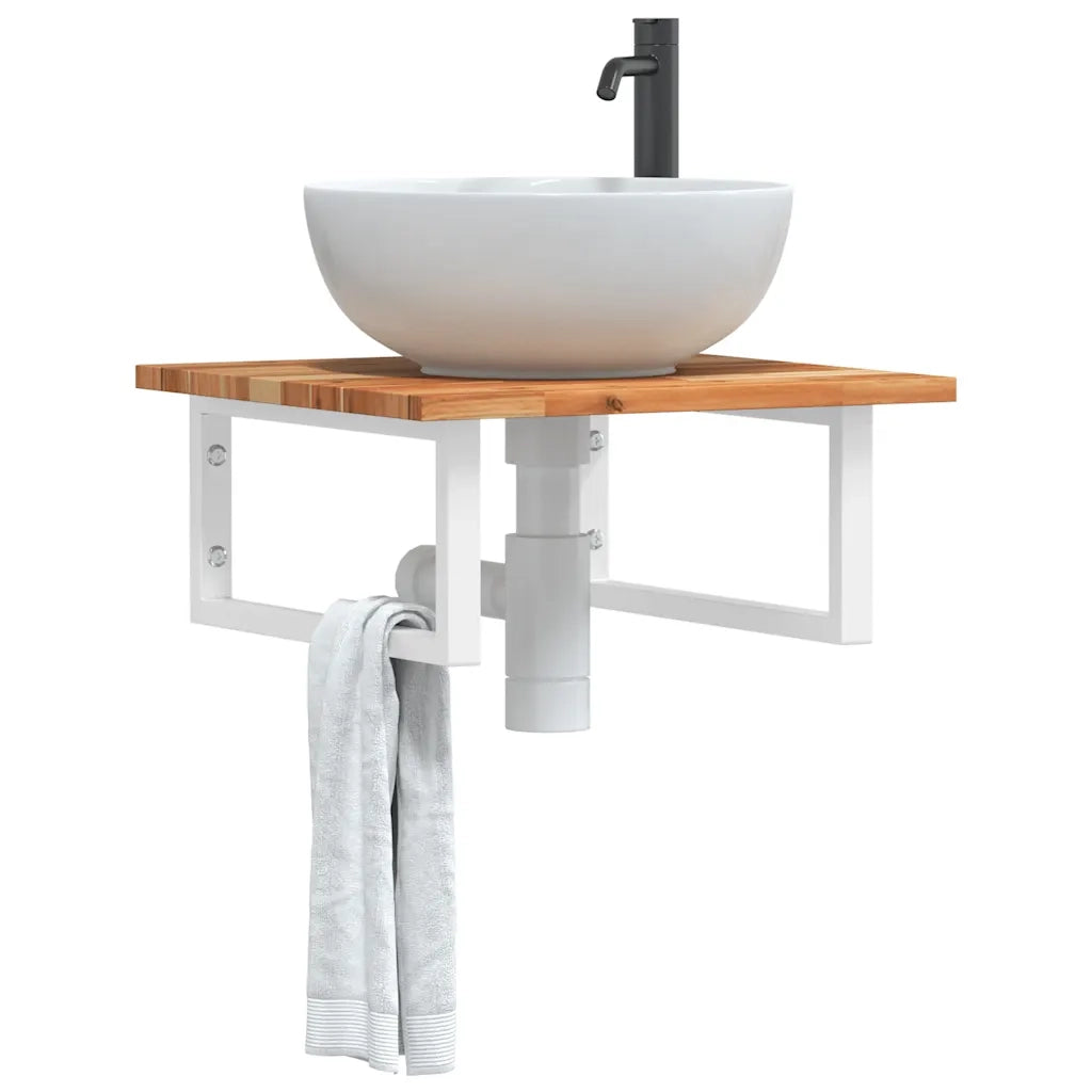 Ripiano a Parete per Lavabo in Acciaio e Massello di Acacia 3302768