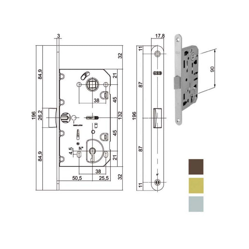 Serratura Inf.Legno Mediana E60 Ottonata 1101 Agb