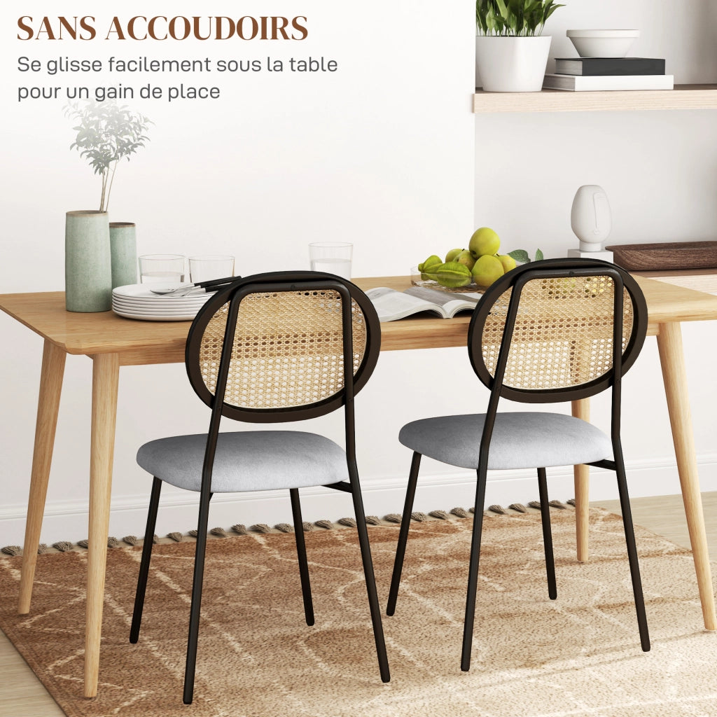Sedia da pranzo con schienale in rattan e tessuto ¨C zephmum ¨C grigio 44x54x87 cm