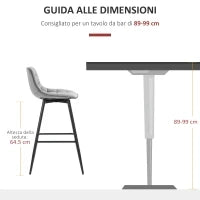 Set 2 Sgabelli Alti in Stile Nordico con Schienale e Poggiapiedi, Sgabelli con Schienale in Tessuto Effetto Velluto e Metallo, 45x47x88 cm, Grigio