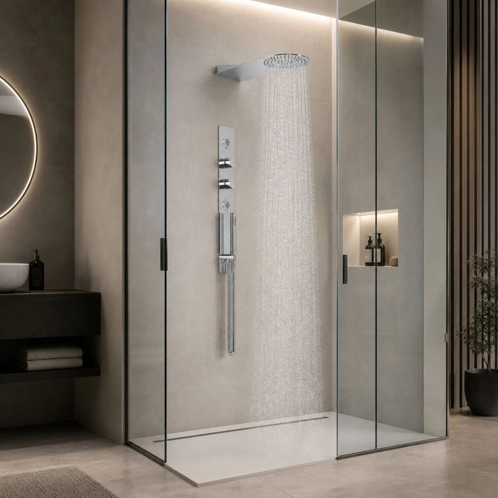 Wall kit a parete da incasso a muro acciaio inox + soffione doccia a parete acciaio inox punta tonda