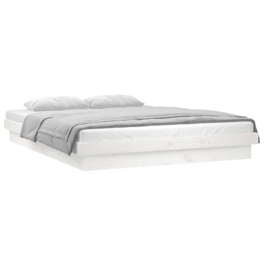 Letto matrimoniale | Letto per adulti | Giroletto LED Bianco 140x190 cm in Legno Massello