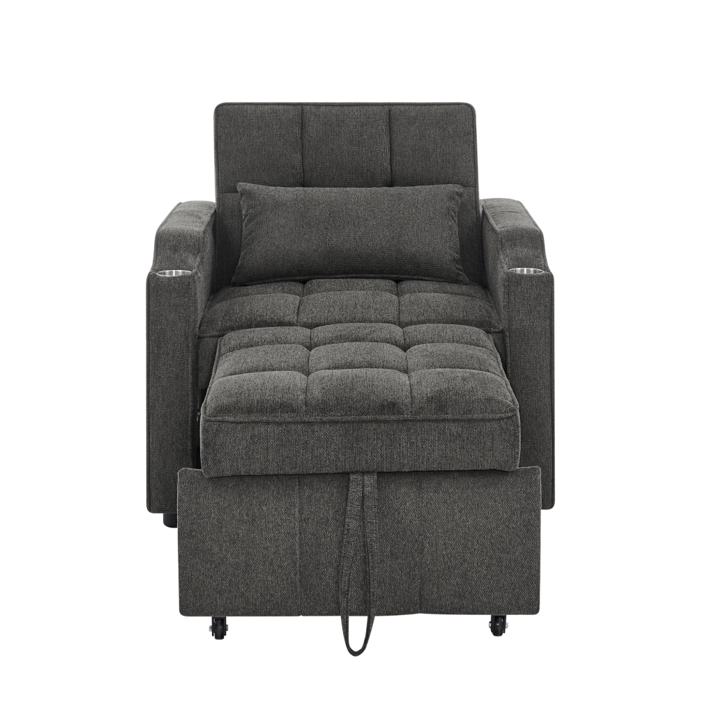 Poltrona letto 190cm 3 in 1 con schienale regolabile USB e USB C in legno e tessuto
