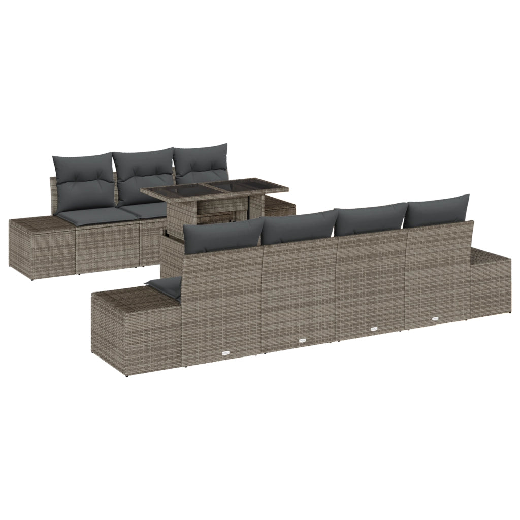 Set di Divani da Giardino in 8 Pezzi con Cuscini Grigio in Polyrattan