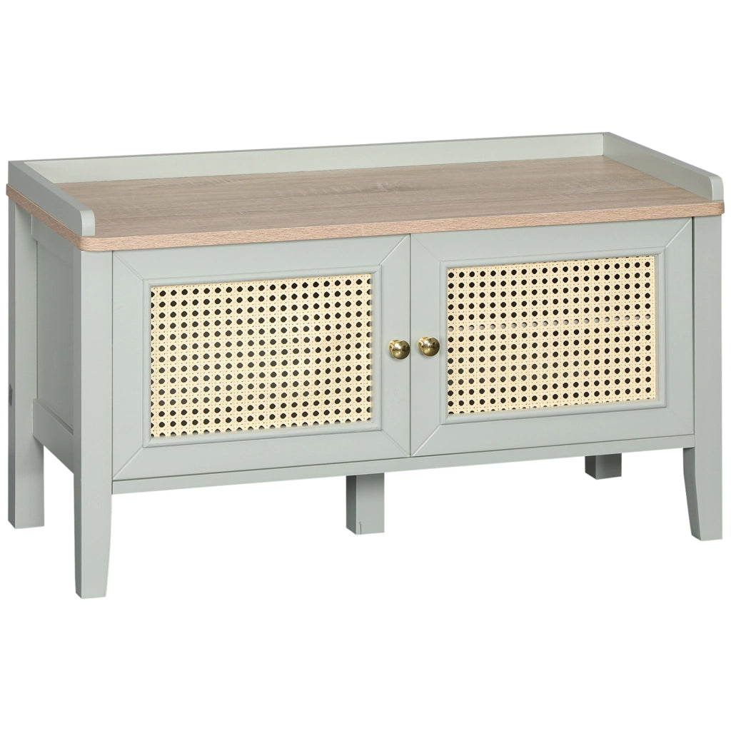 Scarpiera con ripiani e ante in rattan ¨C Zephmum ¨C Verde 80x30x90