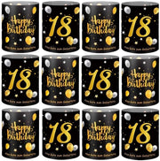 Decorazione da tavola per compleanno 60 anni, 12 pezzi di luce da tavolo, decorazione da tavola per compleanno, candele o lampioncini da tavola, deco in nero e oro per uomini e donne (12, 18)
