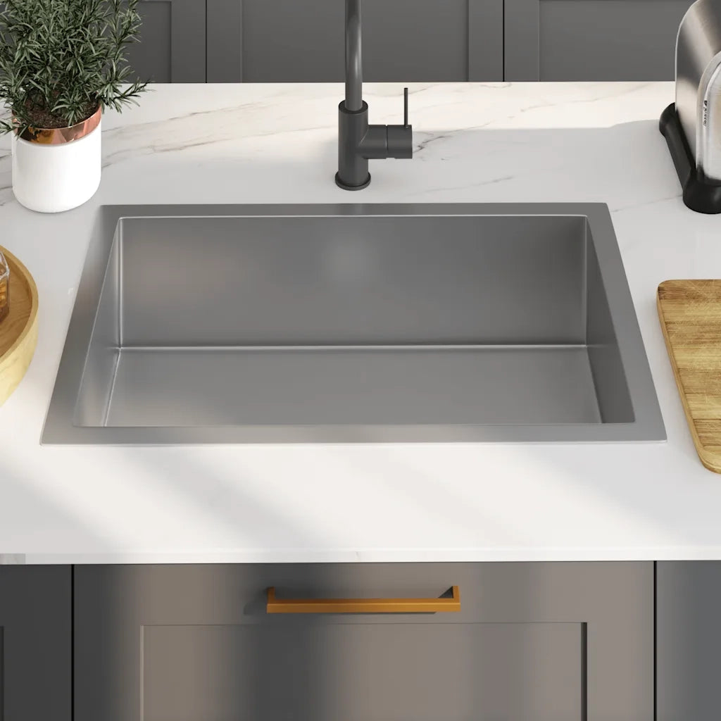 Lavello da Cucina Lavorato a Mano-Lavandino-Lavabo in Acciaio Inox 172408
