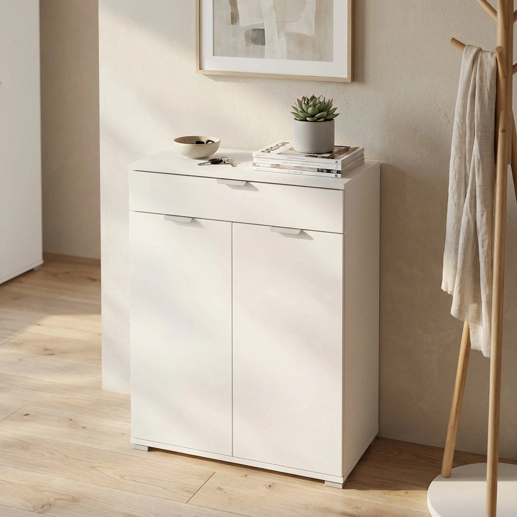 Armadietto da Bagno con 2 ante e un cassetto in Legno Composito cm 75x38x112 - HUGO