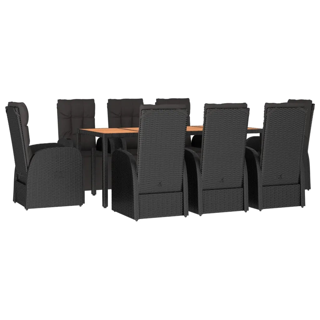 Set Pranzo Giardino 9pz Nero Polyrattan e Legno Massello Acaciacod mxl 124334