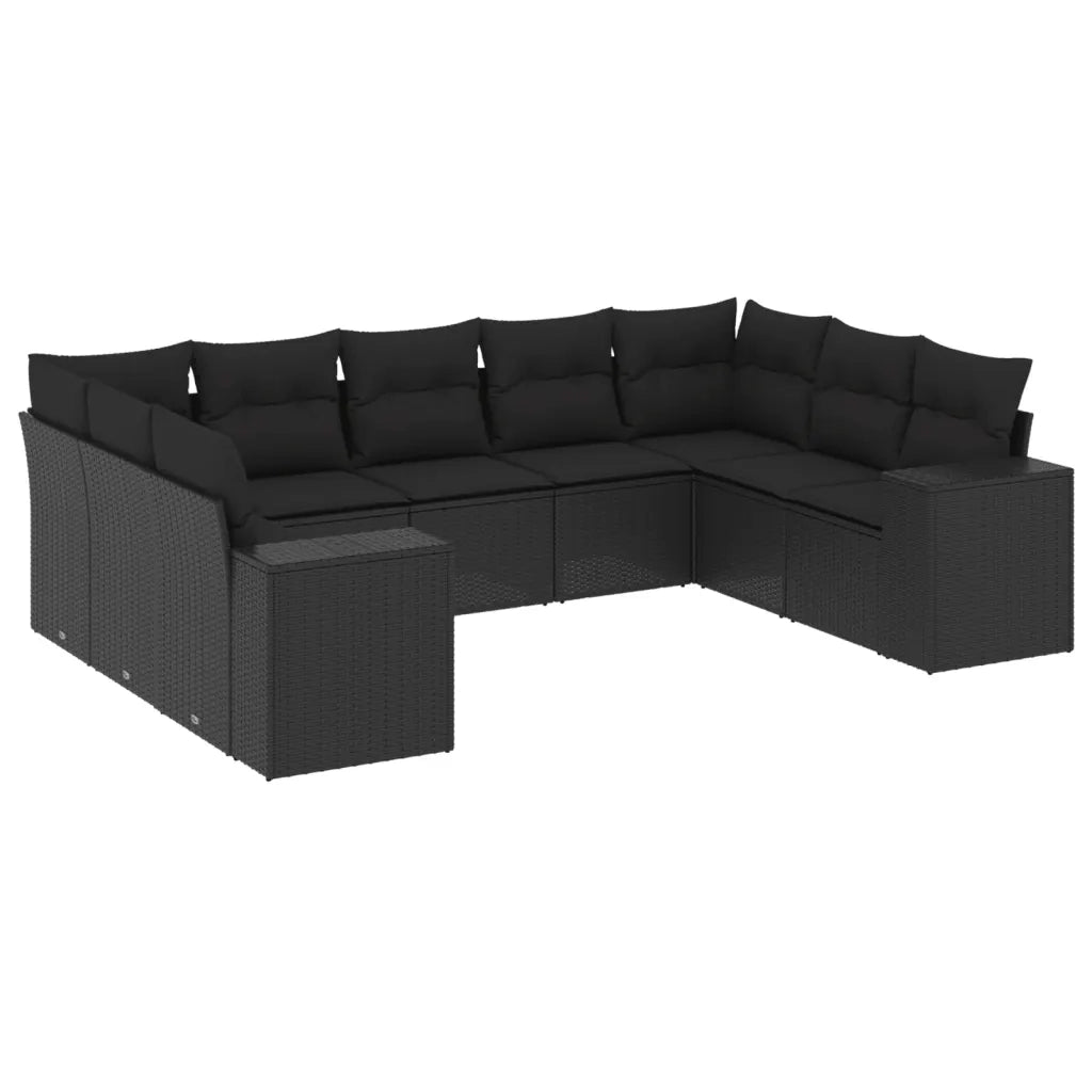 Set Divani da Giardino 9 pz con Cuscini Nero in Polyrattan 3255332