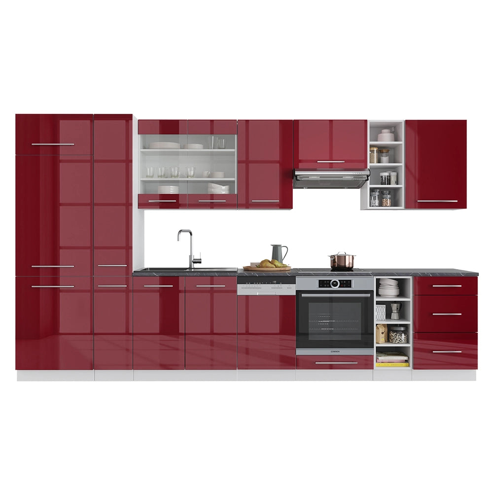 Cucina componibile Fame-Line Bordeaux lucido/Bianco 355 cm, PL Rovere Vicco