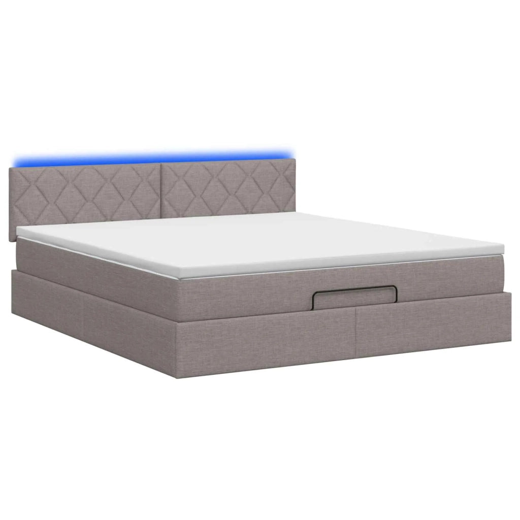 Letto Ottomano con Materasso e LED Tortora 140 x 200 cm Tessuto 3456999