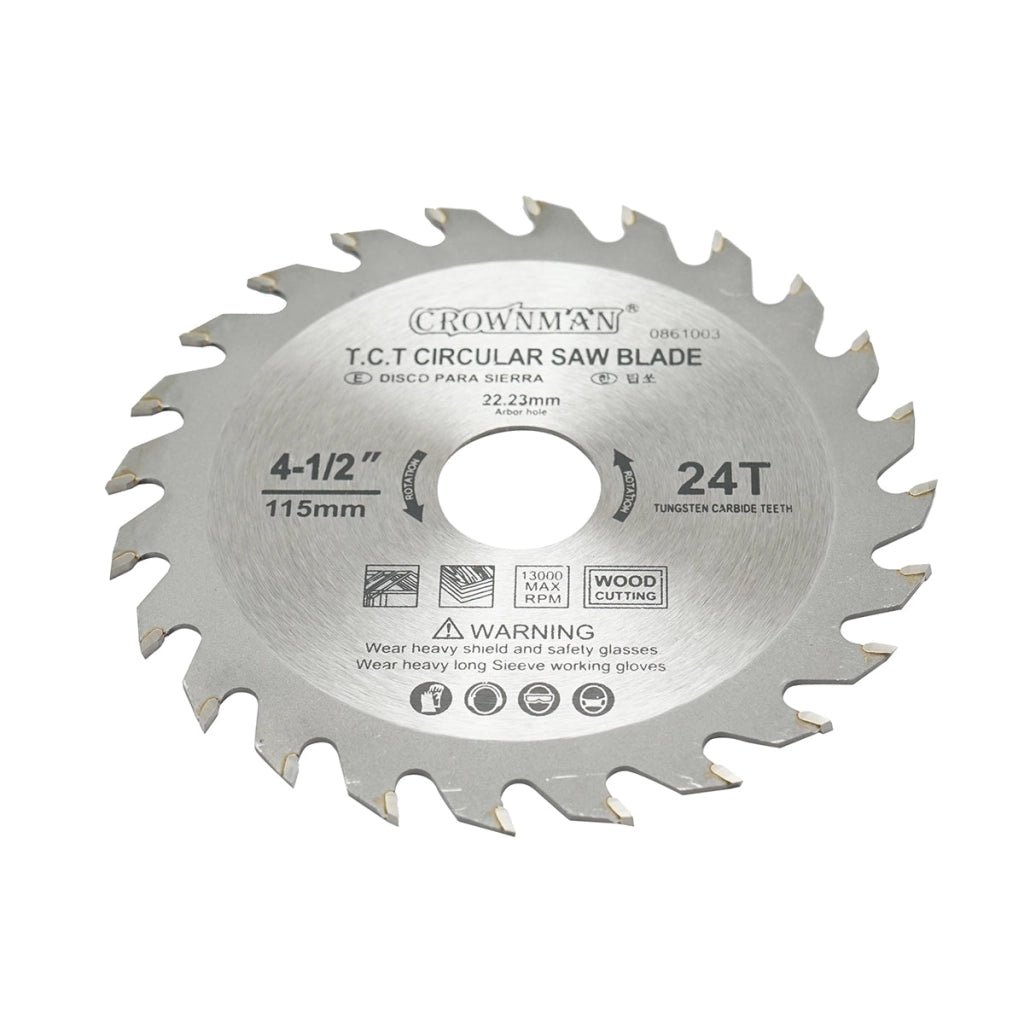 Disco circolare widia per legno 115x22,23mm, max. velocità. Crownman da 13.000 giri/min, 24 denti