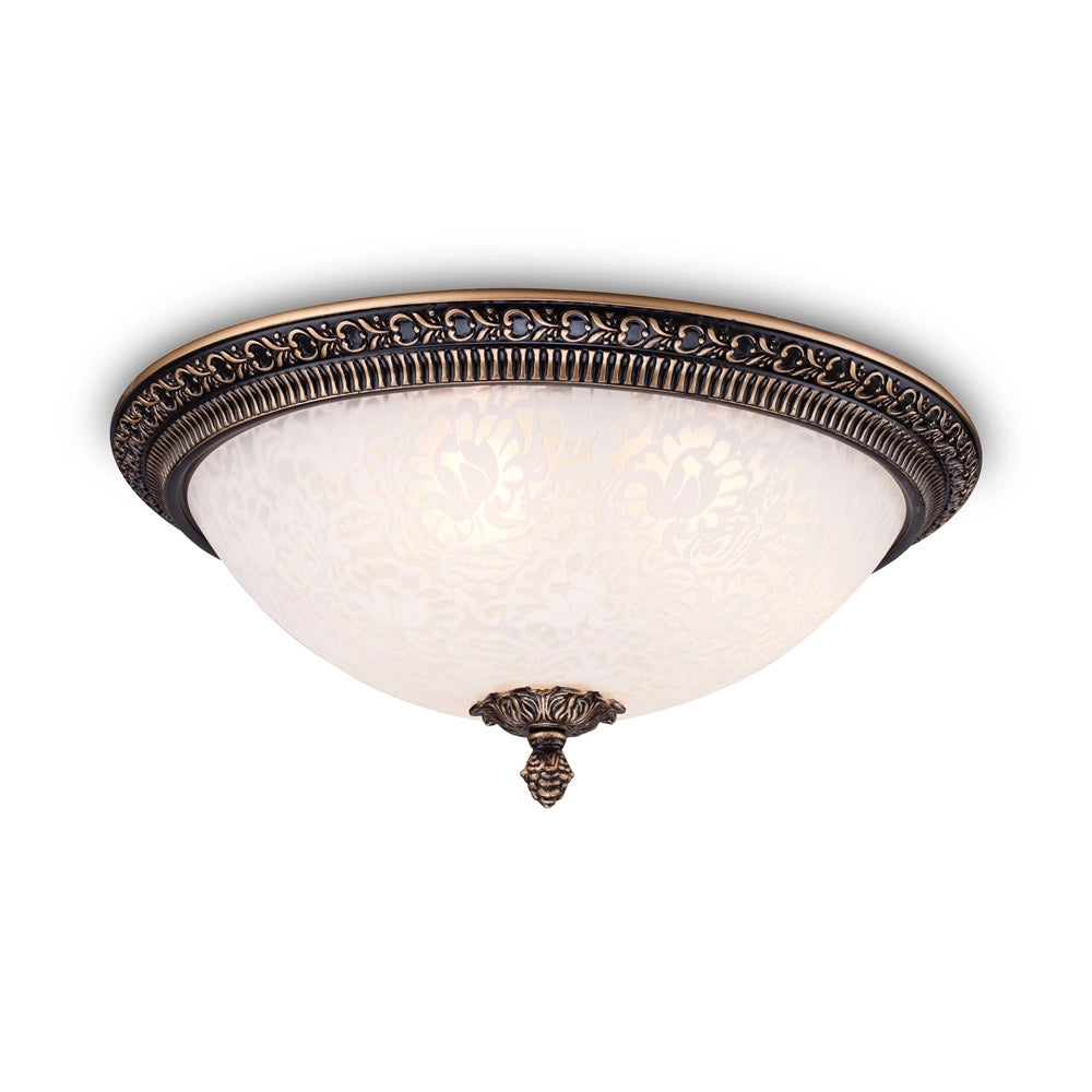 Plafoniera Contemporanea Pascal Metallo Bronzo 3 Luci Diffusori Vetro