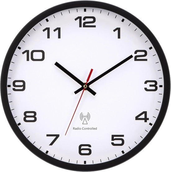 Orologio a parete radiocomandato 30 cm - Facile da leggere a casa, ufficio e scuola - Quarzo alimentato da batterie (bianco + nero)