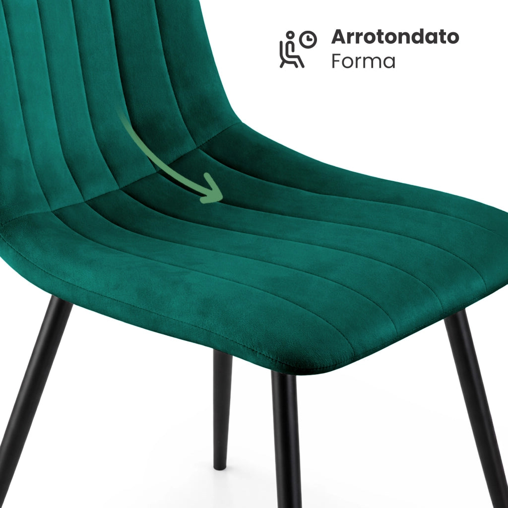 Set di 8 Sedie in velluto trapuntate LIVO Verde Bottiglia gambe nere