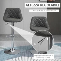 Set 2 Sgabelli da Bar con Altezza Regolabile, Base in Metallo e Seduta Finta Pelle, Sgabelli Alti Moderni Girevoli con Schienale e Poggiapiedi 46x48x83-104cm, Grigio Scuro