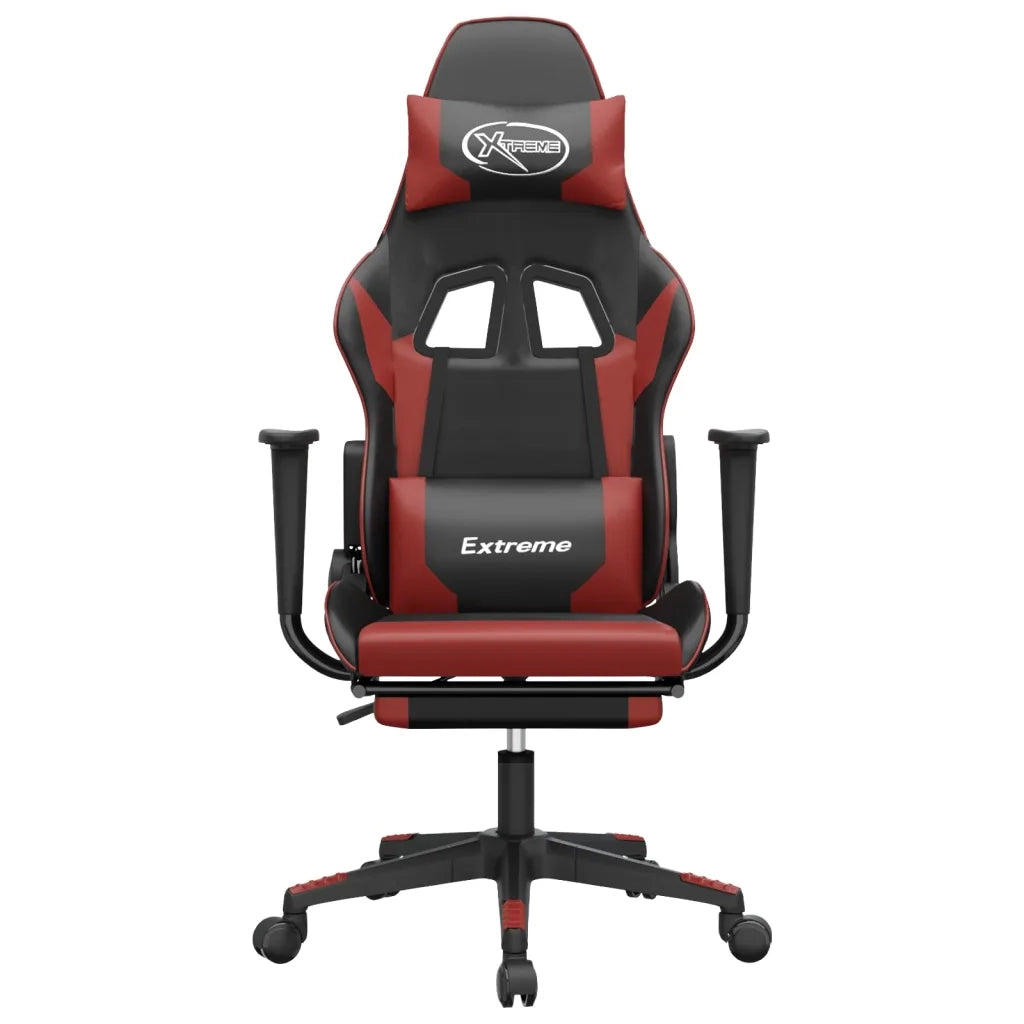 Sedia da Gaming | Sedia da e-sports con Poggiapiedi Nero e Rosso Vino in Similpelle