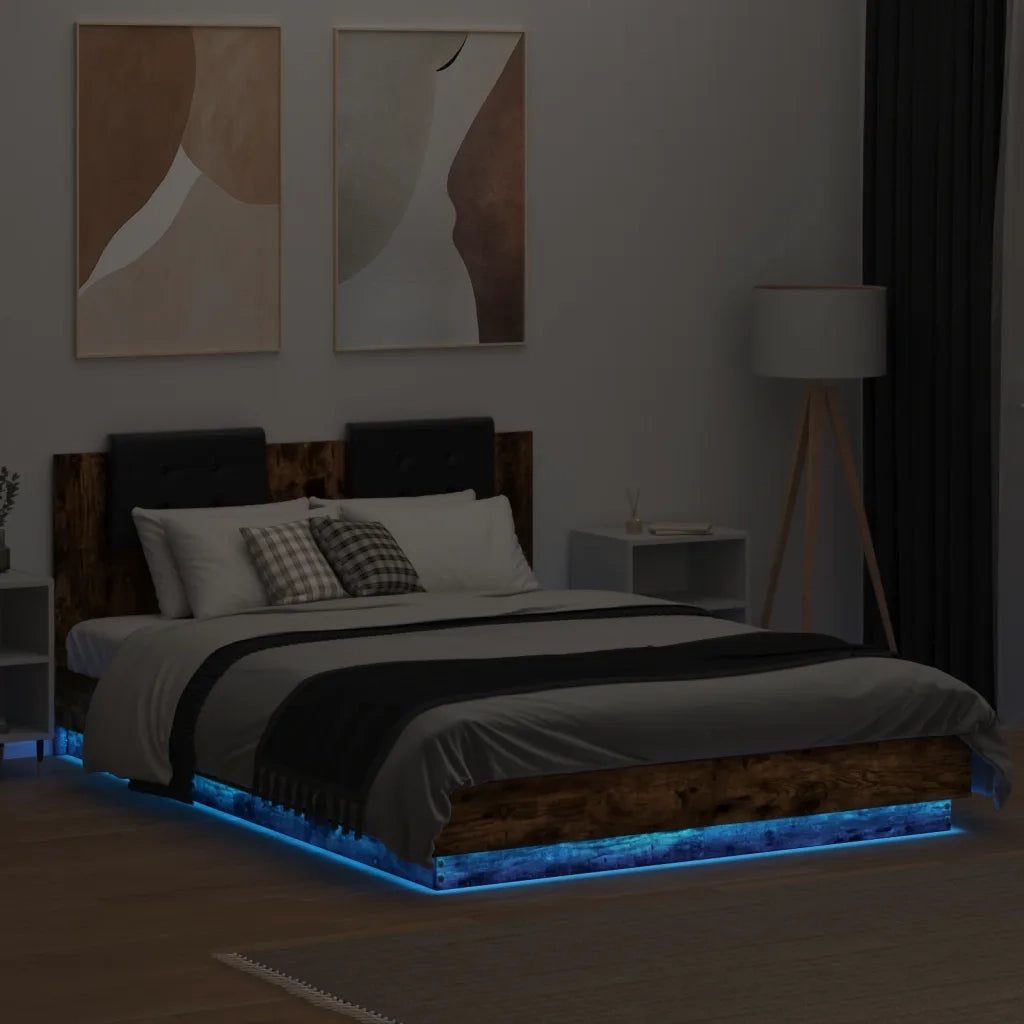 Giroletto con Testiera e LED Rovere Fumo 140x200 cm 3210014