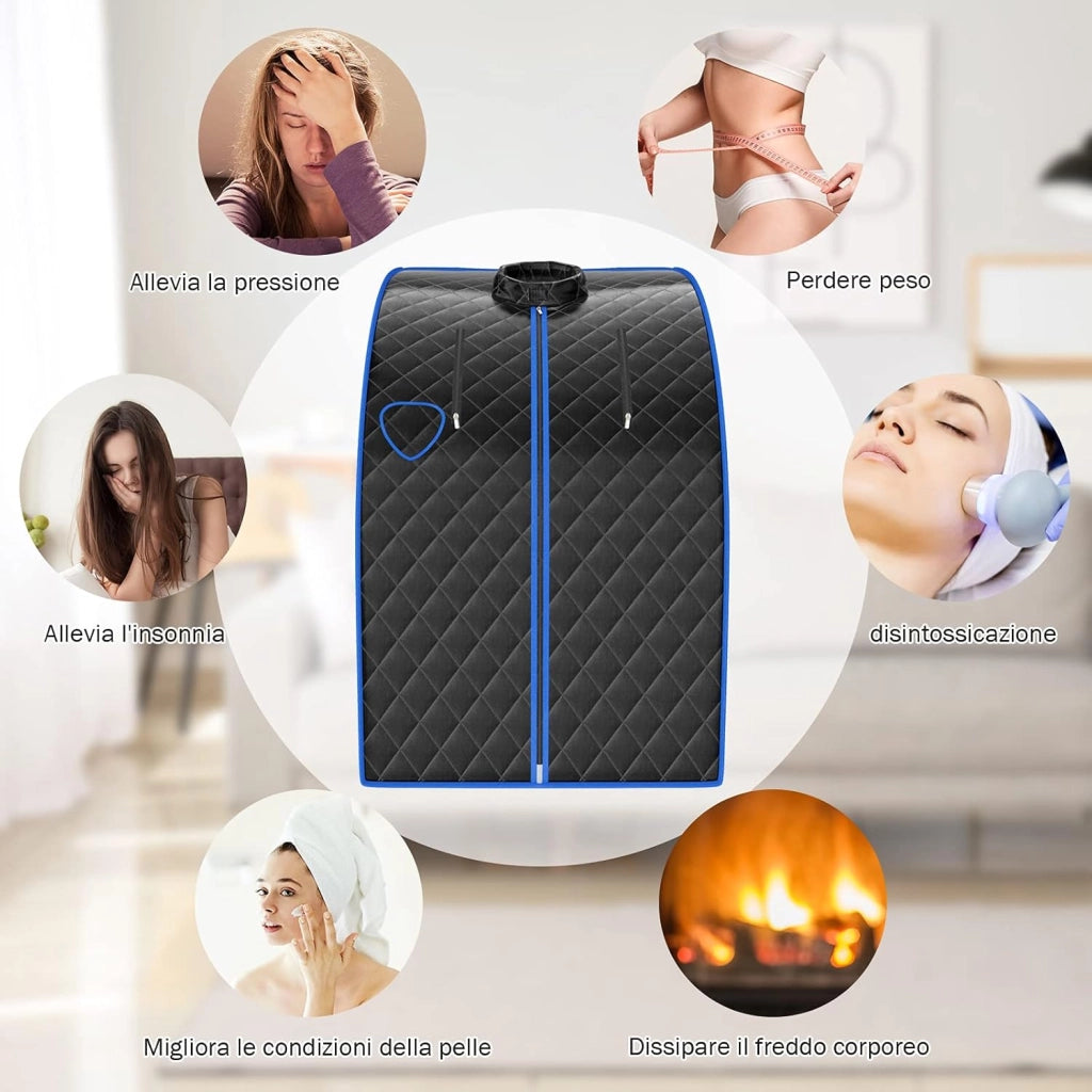 Cabina Sauna a Vapore, Sauna da Casa con Sedia, Telecomando, Timer e Temperatura Regolabili, con Funzione Atomizzazione e Coperchio di Vetro Temperato Antiscoppio (Nero)