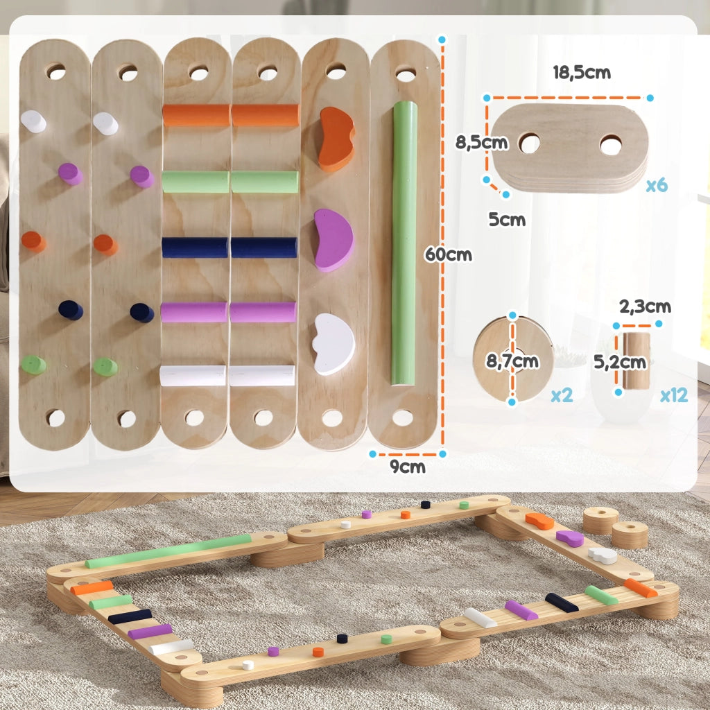 Set per Bambini con Trave di Equilibrio in Legno ¨C Zephmum ¨C 3-8 Anni