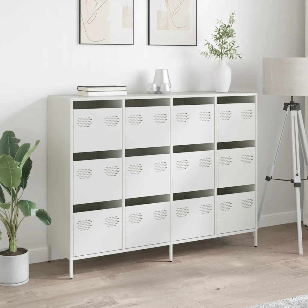 Credenza Bianca 135x39x103,5 cm in Acciaio Laminato a Freddo 3307178