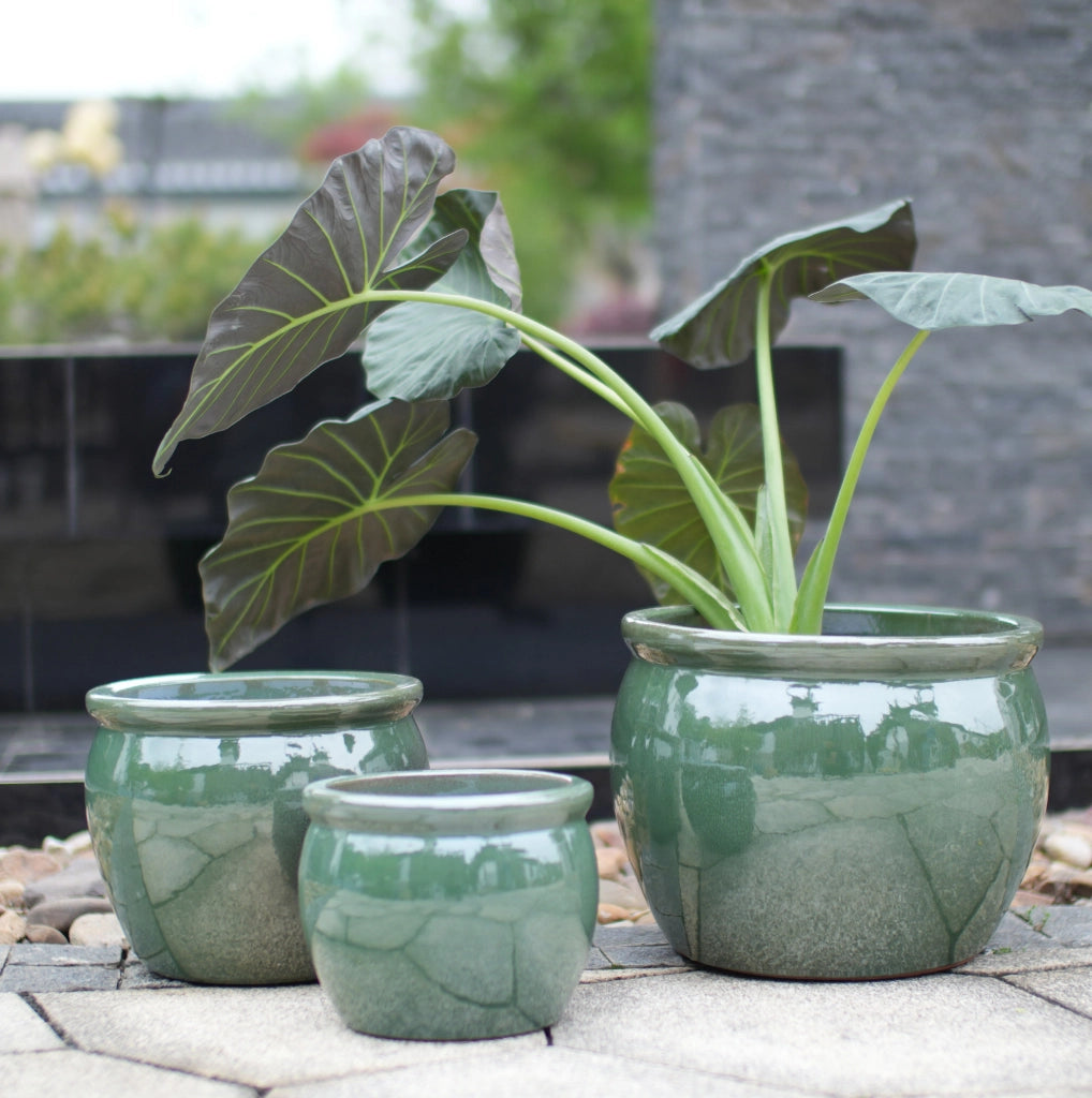 Vaso in ceramica artigianale blu-verde antico Ø 37 cm