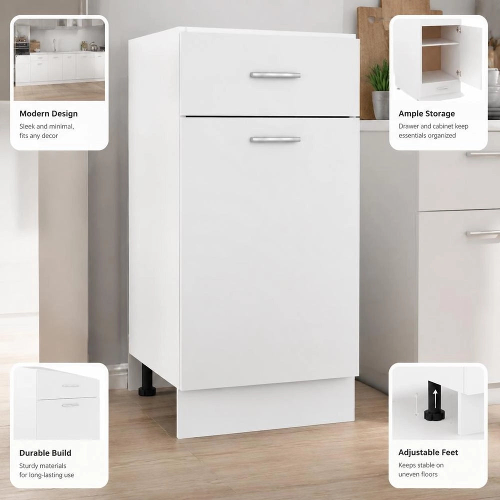 Kitchen Drawer Storage Cabinet 40x46x81.5 Cm MDF Material Matte White Floor Standing Organization System For Kitchen Space Optimization