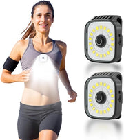 Lampada da corsa, 2-pack clip mini torcia con 4 posizioni, luce di sicurezza ricaricabile per passeggiate notturne, attrezzatura da campeggio per camminata, jogging, passeggiate con cani