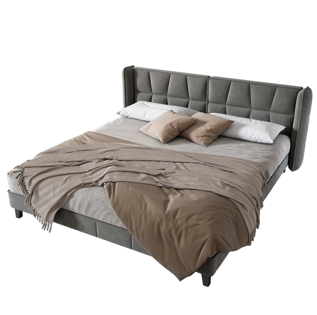 Letto imbottito 180x200 cm in velluto grigio con rete a doghe