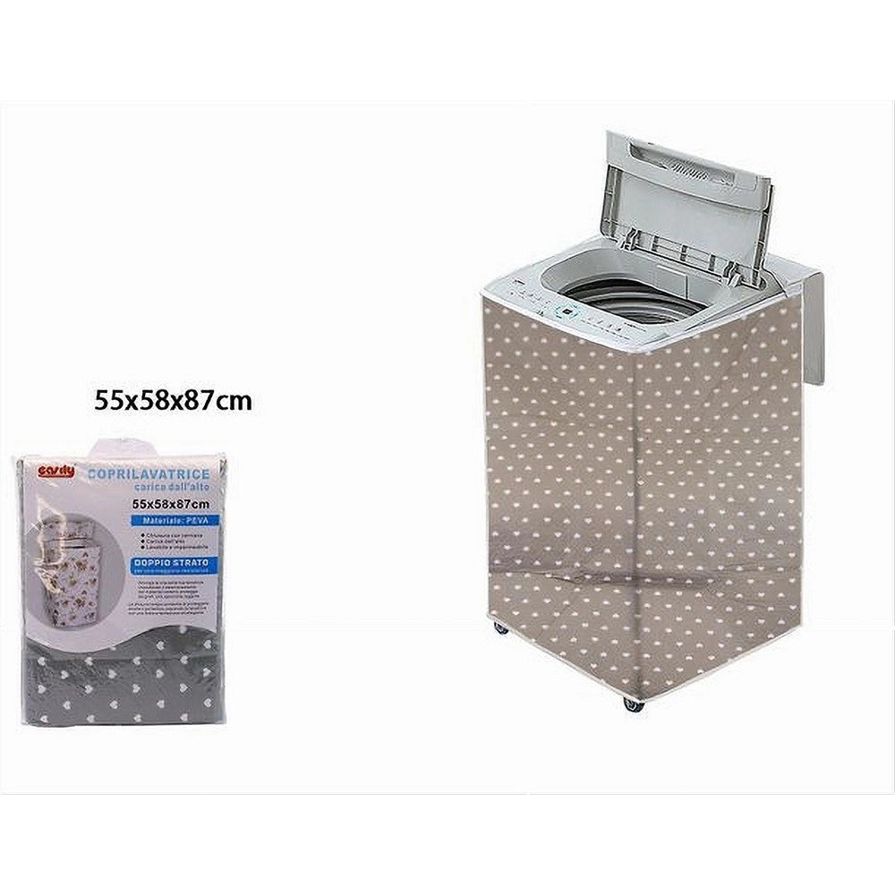 Trade Shop - Coprilavatrice Telo Con Cuori Copertura In Peva Carica Dall'alto 55x58x87cm 59381 -