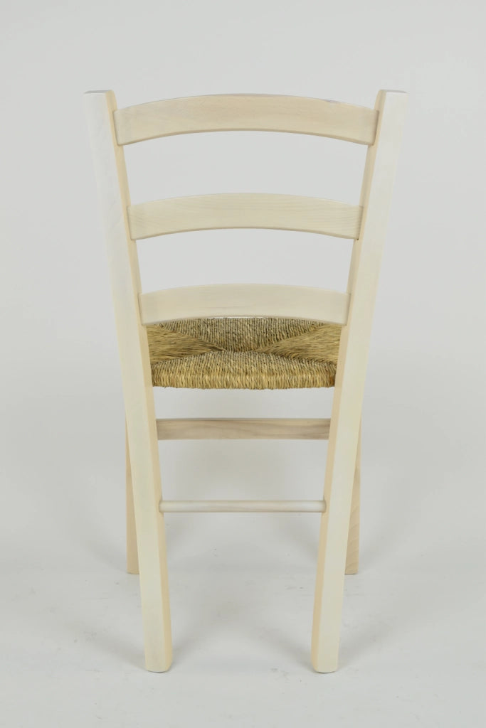 Set 2 Sedie Venice Tommychairs, robusta struttura in legno di faggio verniciata in anilina bianca e seduta in paglia