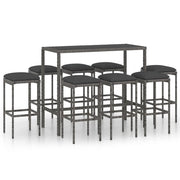 Set da bar da giardino 9 pezzi e cuscini in resina intrecciata grigia 02_0013447