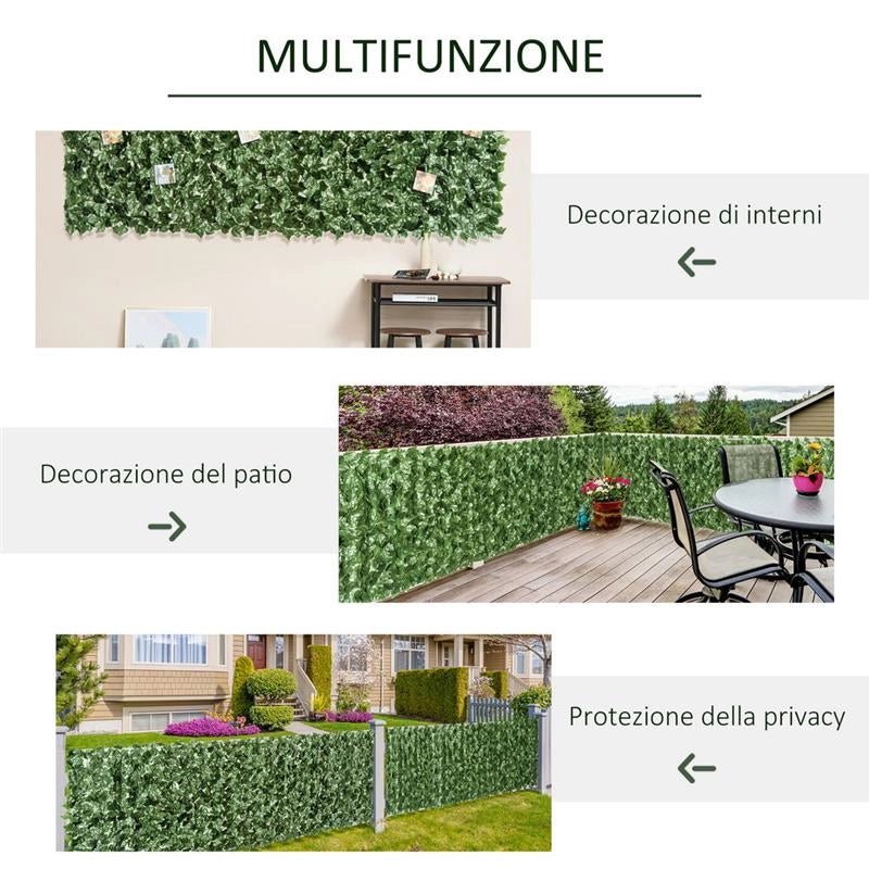 ROTOLO DI SIEPE ARTIFICIALE PER BALCONE CON FOGLIE 240X100 CM VERDE SCURO
