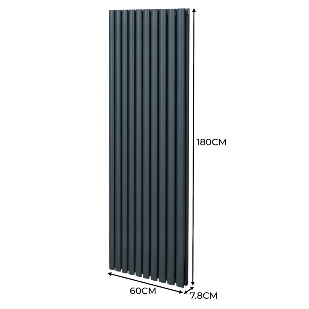 Radiatore a colonna ovale e valvole cromate TRV Designer grigio antracite 1800mm x 600mm