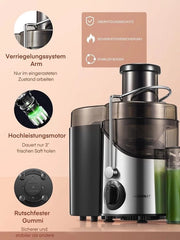 Centrifuga per succhi di frutta e verdura 400 W - 3 velocità - apertura di 65 mm - inclusa ciotola di raccolta - protezione contro sovraccaloramento - succhi ricchi di vitamine per frutta e verdura