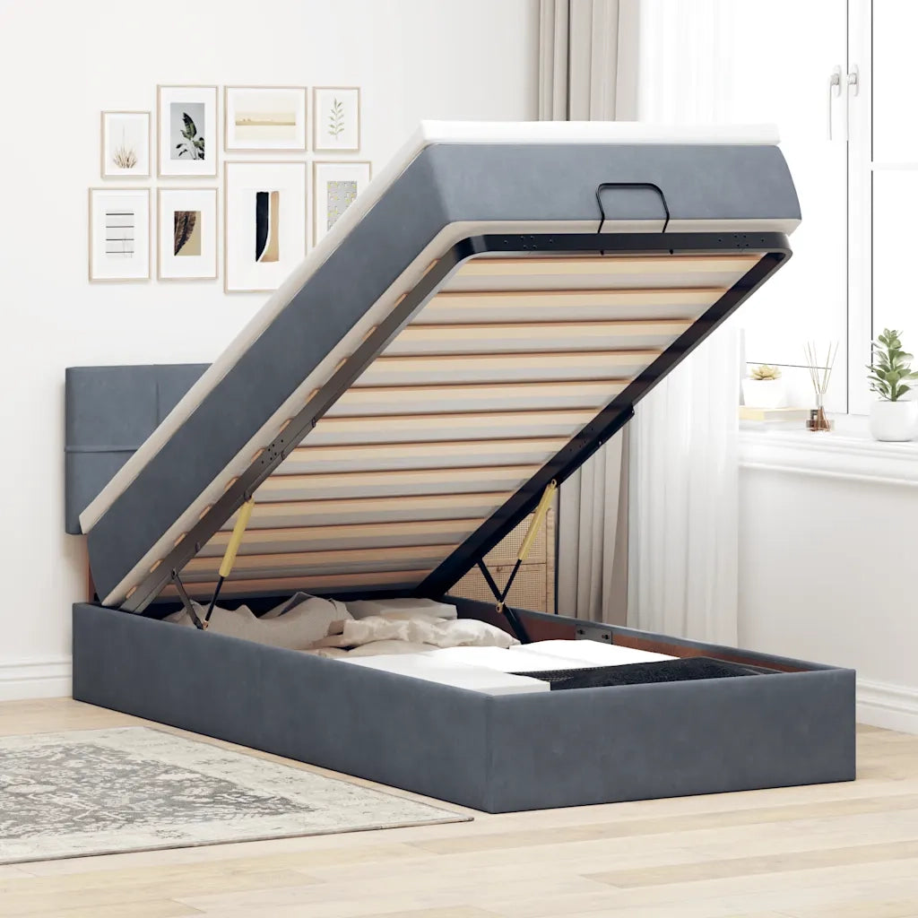 Struttura Letto Pouf con Materasso 90x190 cm in Velluto 3311742