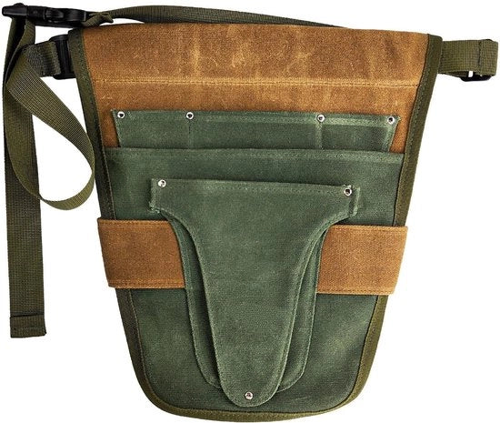 Cintura da lavoro - Cassetto da lavoro - Cintura strumenti - Cintura strumenti piccola - Riem di strumenti - Cintura strumenti - Allo di strumenti - con cintura regolabile - 5 Comparti - tela - 30*28.5cm - verde e marrone