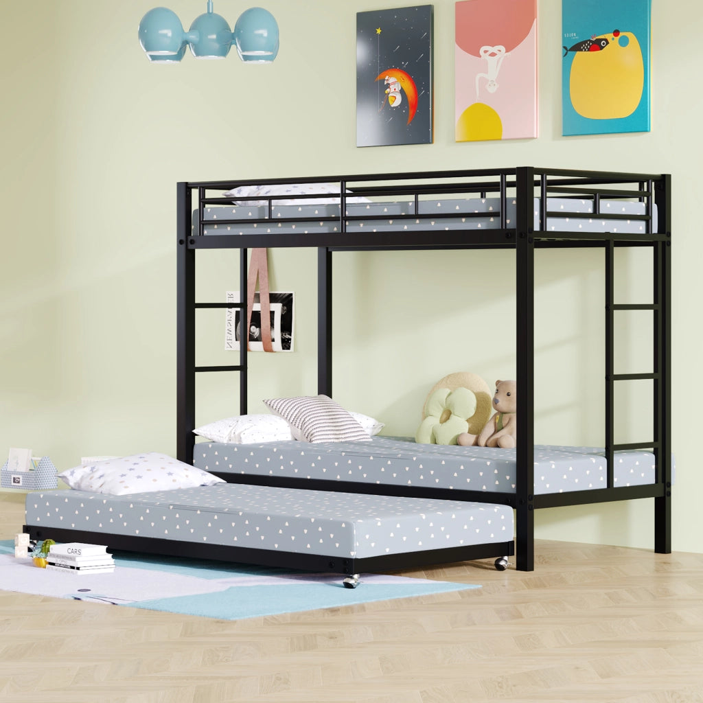 LETTO A CASTELLO 90x200 cm in metallo nero con letto estraibile EN747