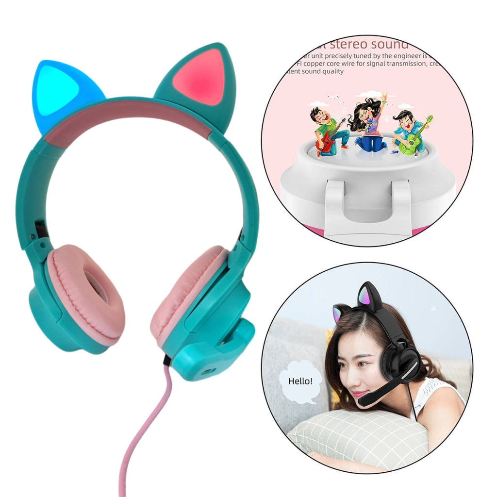 CUFFIE GIOCO AURICOLARE ILLUMINAZIONE LUCE LED RGB ORECCHIE GATTO MICROFONO J30