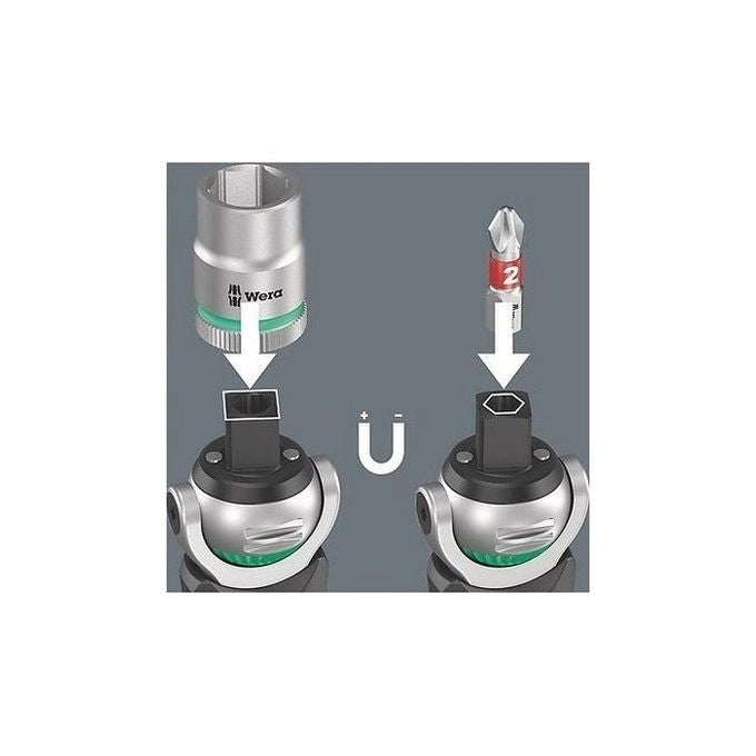 Wera 8009 ZYKLOP POCKET SET IMPERIAL 2 Set di chiavi a cricchetto con portabit integrato 18 pezzi testa ribaltabile 5 posizioni 72 denti angolo di ritorno 5° colore Nero Verde