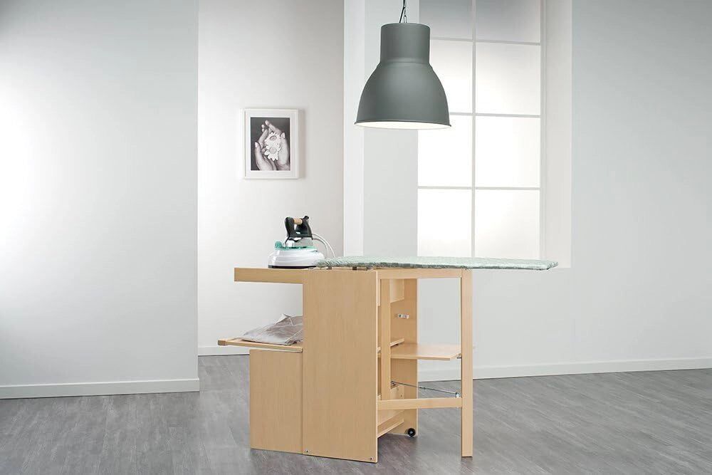 Foppapedretti 9900330103 LoStiro Mobile Asse da Stiro a Scomparsa in Legno con Ruote Ripiano Biancheria colore Naturale