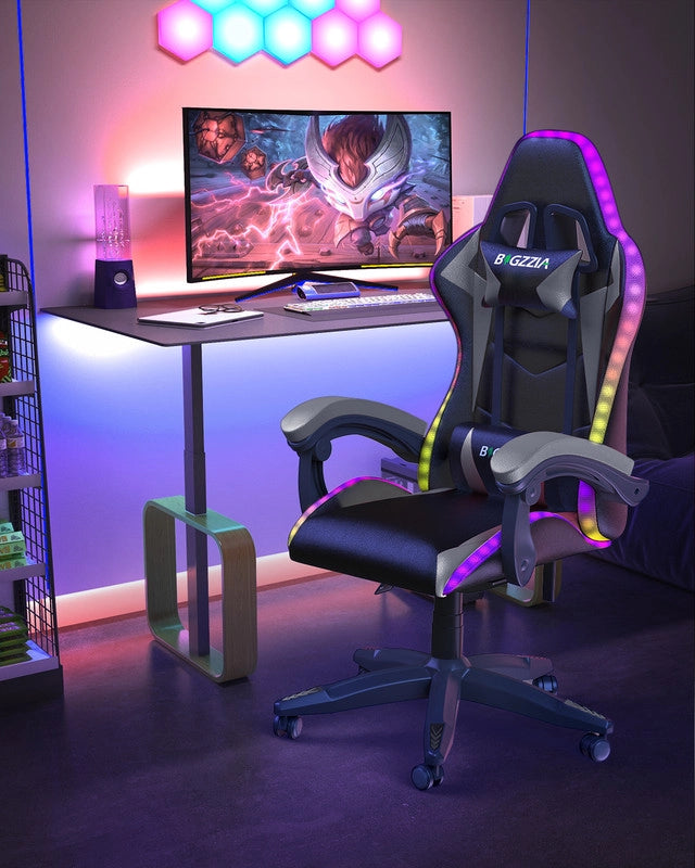 Sedia da gaming,  Sedia da gaming professionale con tecnologia LED RGB integrata, con poggiatesta, supporto lombare e braccioli