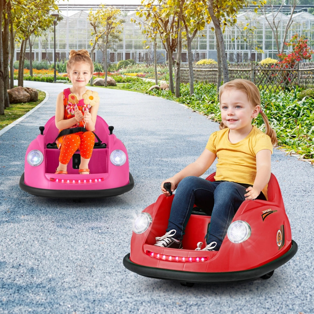 Auto elettrica per bambini 12V con telecomando, Auto da urto alimentata a batteria con luci LED rotazione a 360¡ã Rosa-Go Kart