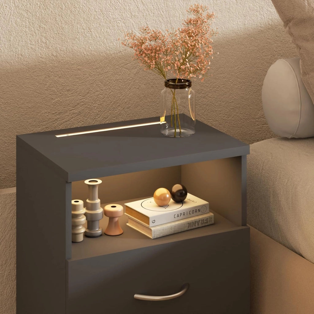 ® Comodino Set da 2 Illuminazione LED Touch 40x28x55cm in Legno 2 Cassetti Camera da Letto Tavolino Comodini