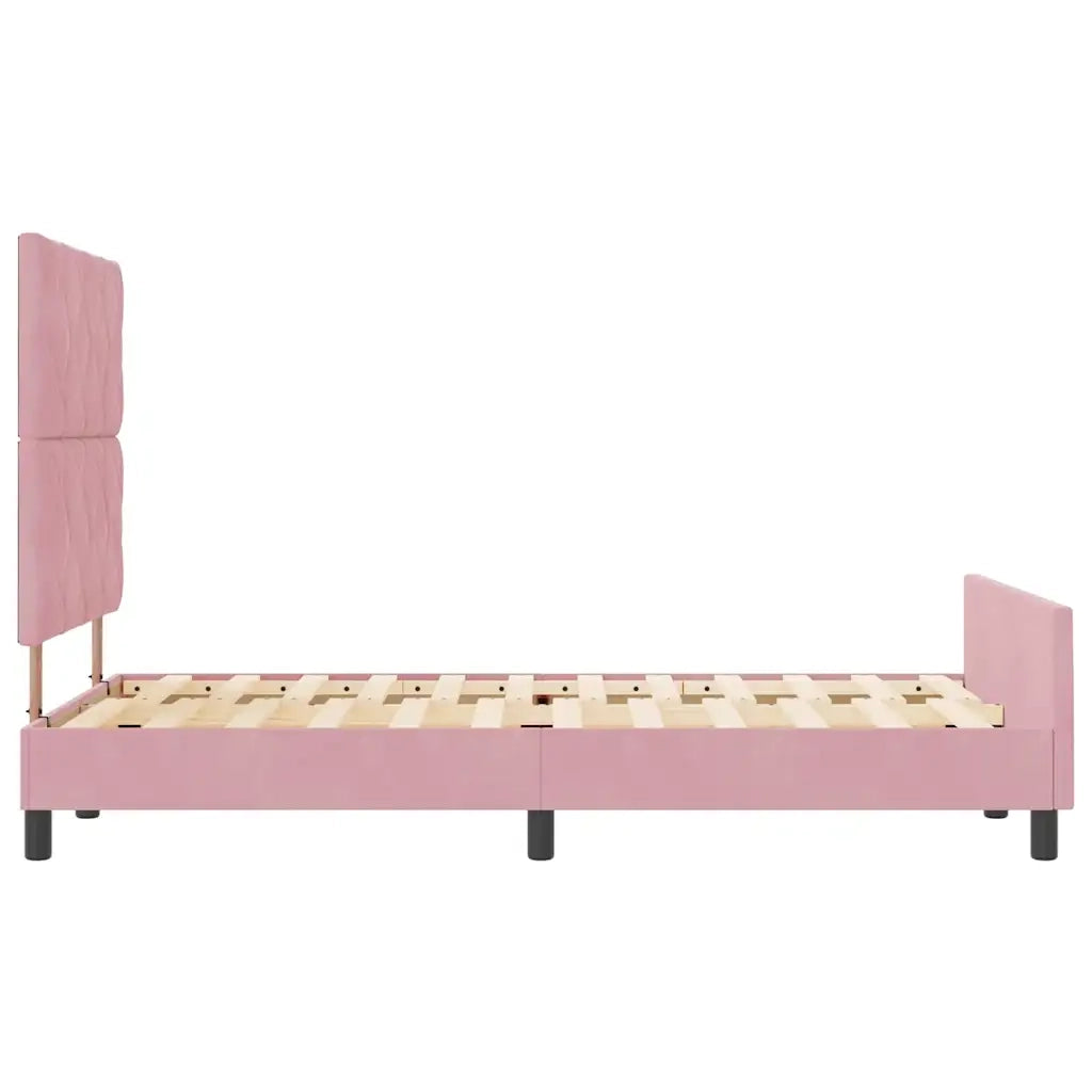 Letto a molle con testiera-Rete con Testiera Rosa 120 x 200 cm Velluto