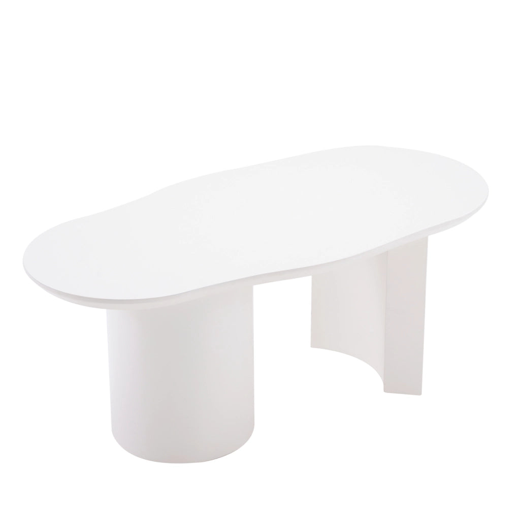 Tavolino da caffè 100x40-50x40.5 cm con design irregolare in MDF laccato bianco