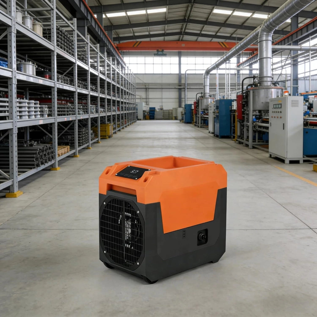 Deumidificatore Commerciale 60 L/Giorno, Deumidificatore Industriale con Ruote, Display LED, Timer 24H, Sbrinamento & Memoria Automatico, Tubo di Scarico, Adatto fino a 167 ㎡ (Arancione)