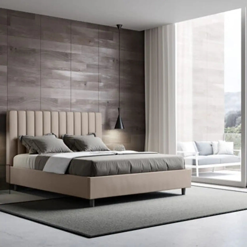 Letto matrimoniale senza rete imbottito 160x190 similpelle tortora Agueda