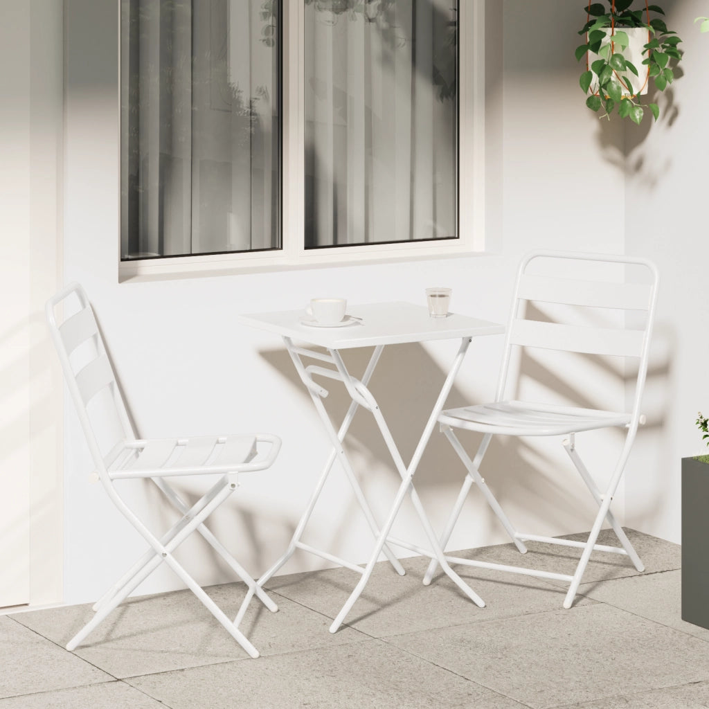 Set Bistro Pieghevole da 3 Pezzi Bianco in Acciaio
